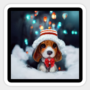 Christmas beagle puppy - beautiful winter snowy dog Sticker